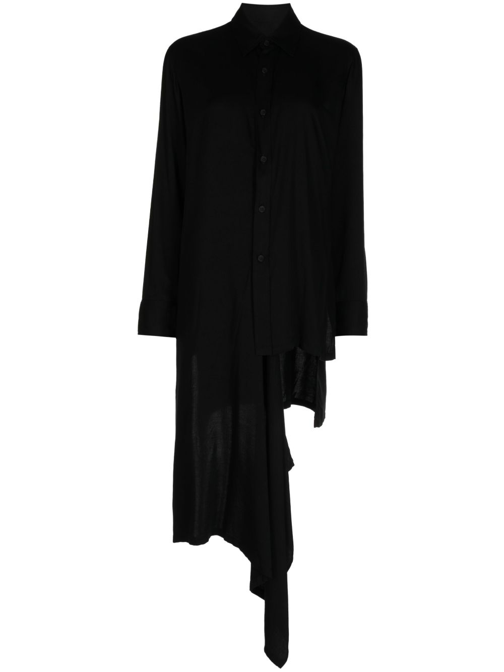 Yohji Yamamoto 不对称长袖衬衫裙 - 黑色
