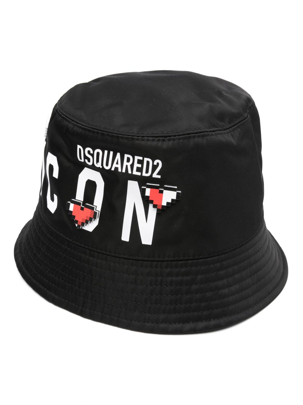 DSQUARED2 logo印花平顶渔夫帽 - 黑色