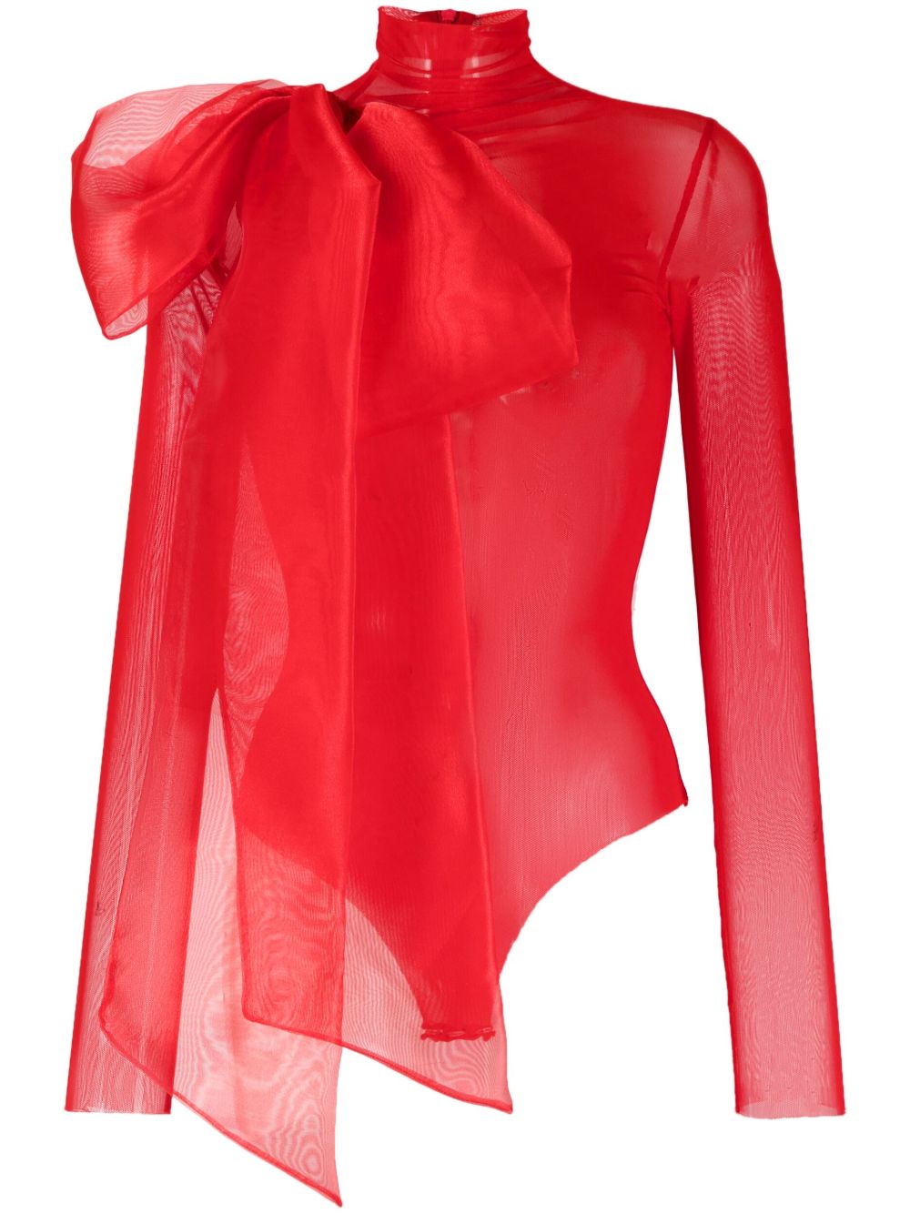 Atu Body Couture 半透明蝴蝶结细节连体紧身衣 - 红色