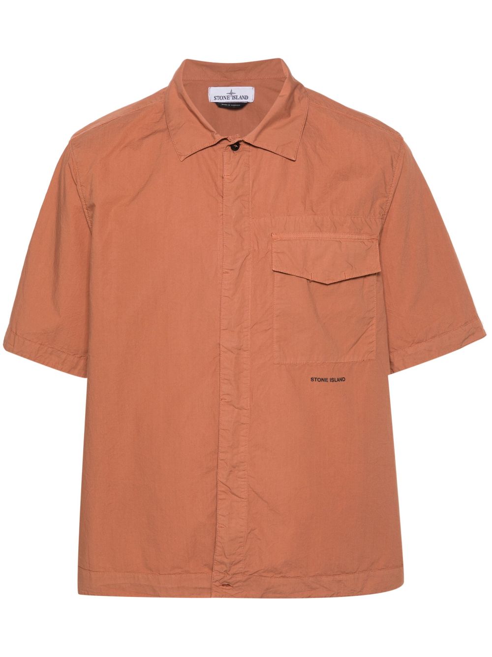 Stone Island logo印花褶饰衬衫 - 橘色