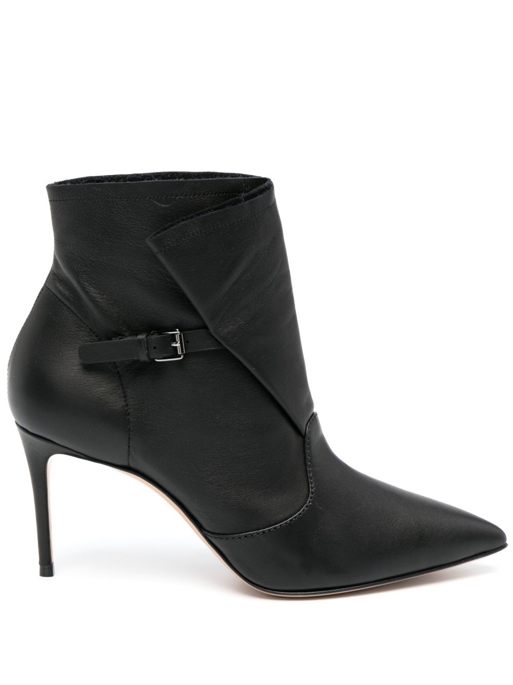 Casadei 扣环皮质高跟短靴 - 黑色