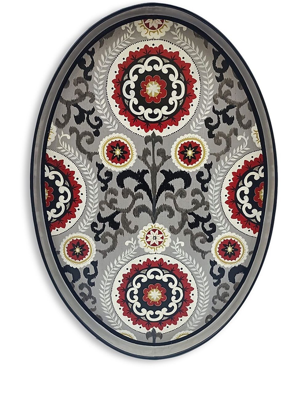 Les-Ottomans Ikat 手绘椭圆形托盘 - 灰色