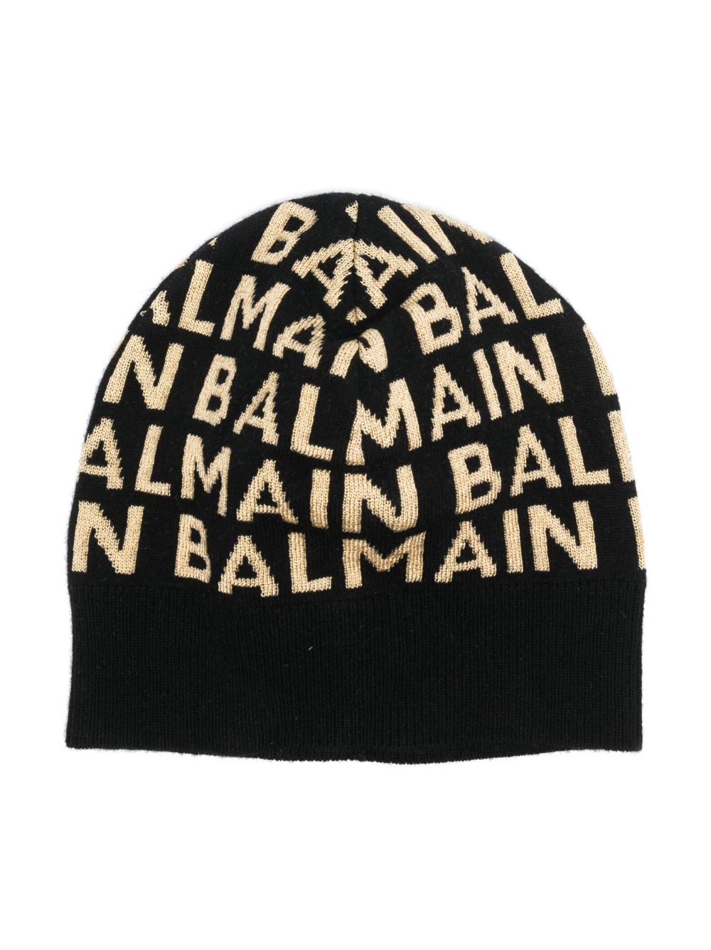 Balmain Kids logo嵌花针织套头帽 - 黑色