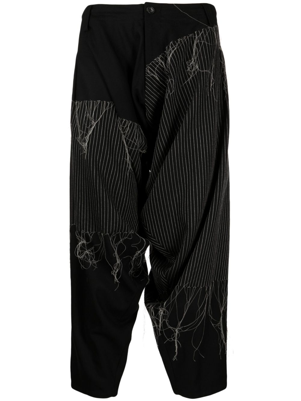 Yohji Yamamoto 刺绣垂坠长裤 - 黑色