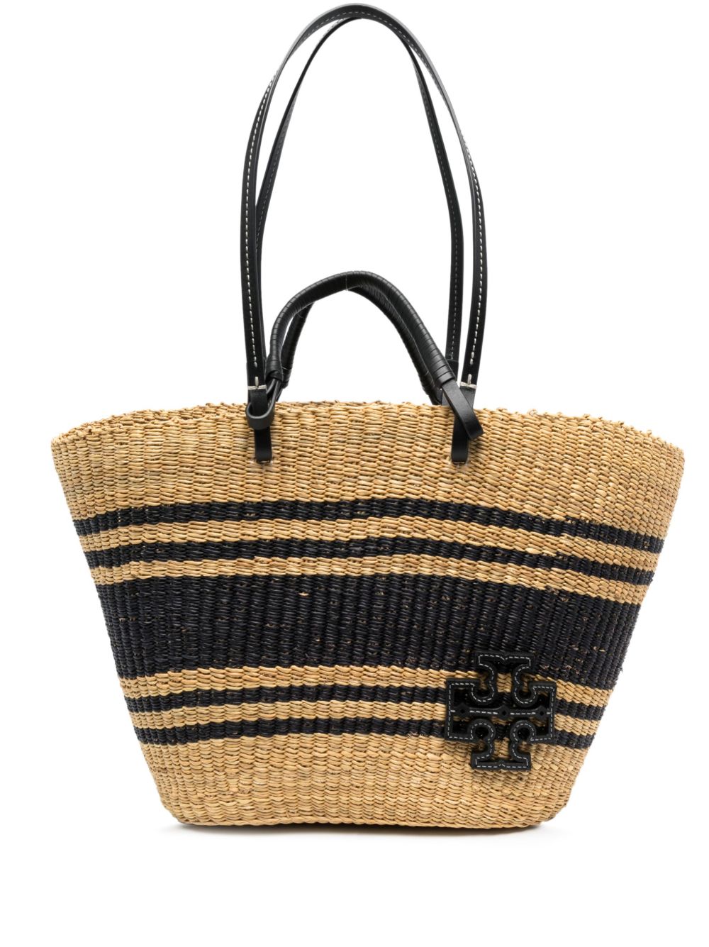 Tory Burch Ella 标贴条纹拉菲草托特包 - 中性色