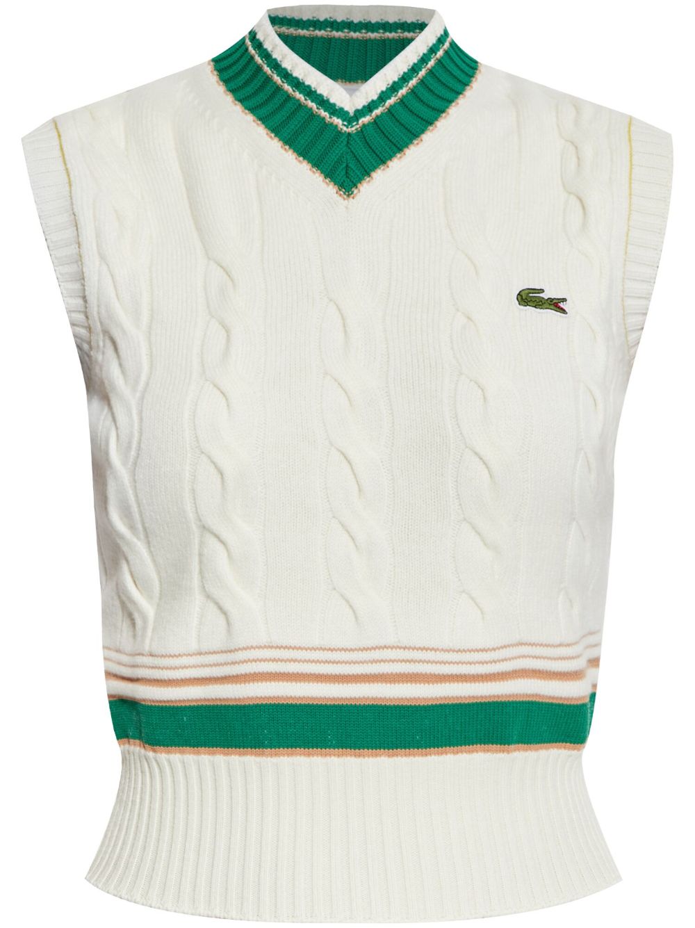 Lacoste logo刺绣粗绞花针织上衣 - 白色