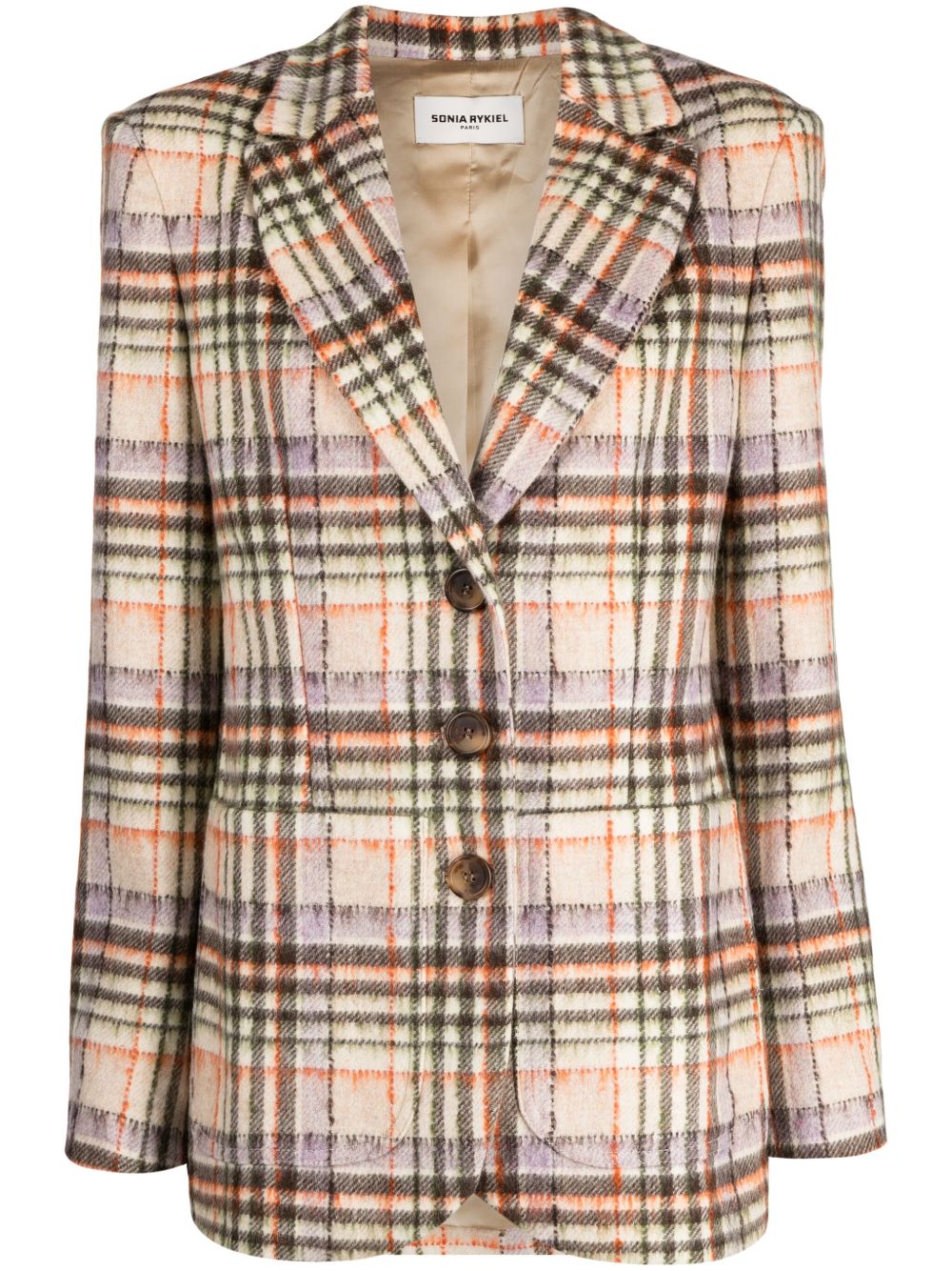 Sonia Rykiel 格纹梯形翻领西装夹克 - 褐色