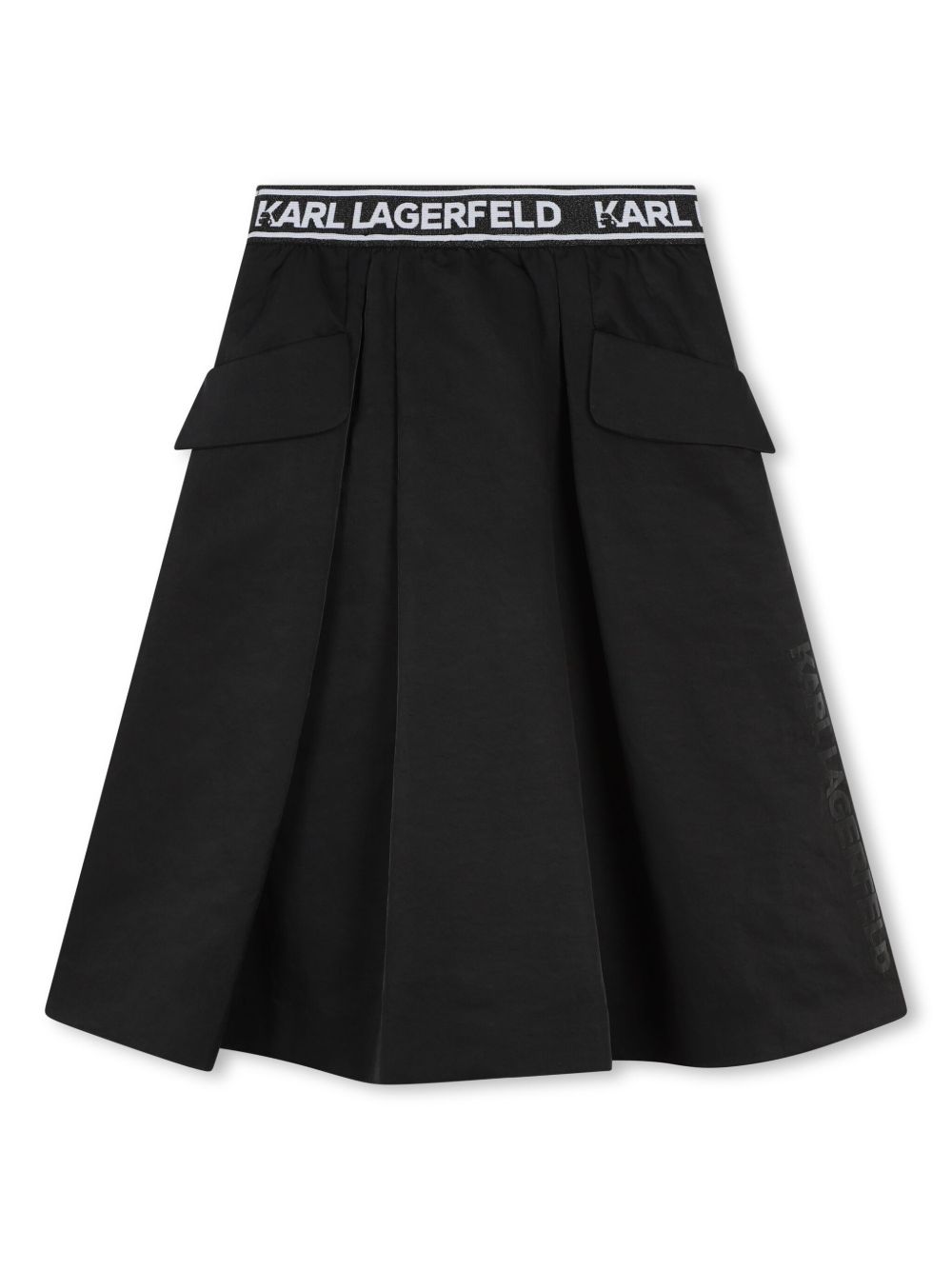 Karl Lagerfeld Kids logo腰边中长半身裙 - 黑色