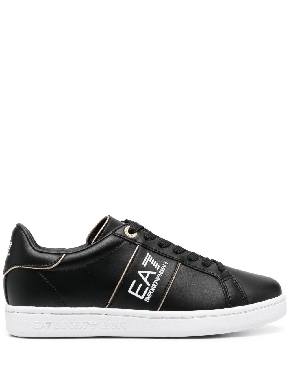 Ea7 Emporio Armani logo印花皮质运动鞋 - 黑色