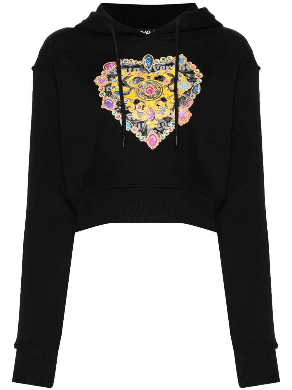 Versace Jeans Couture logo印花短款连帽衫 - 黑色