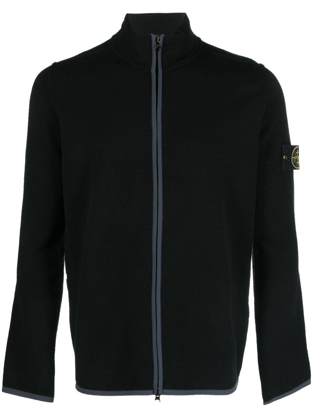 Stone Island 罗盘图案拉链针织开衫 - 黑色