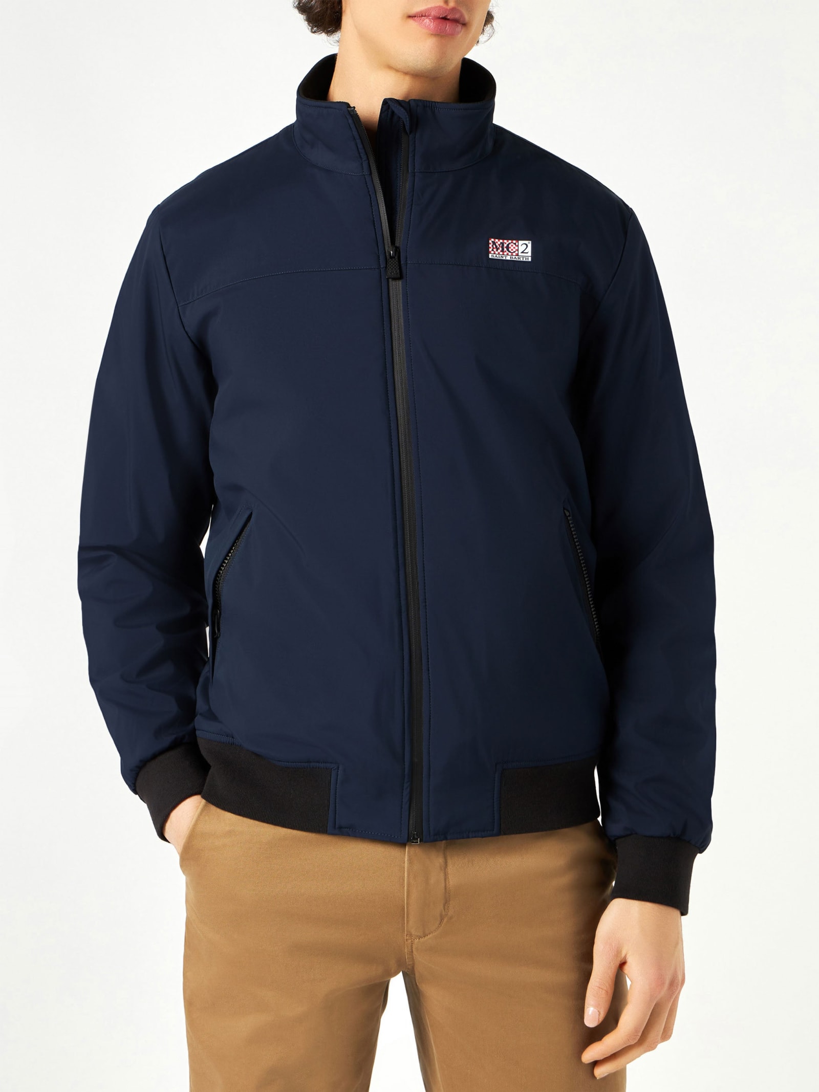 MC2 Saint Barth Man Blue Bomber Jacket Country With Furry Lining