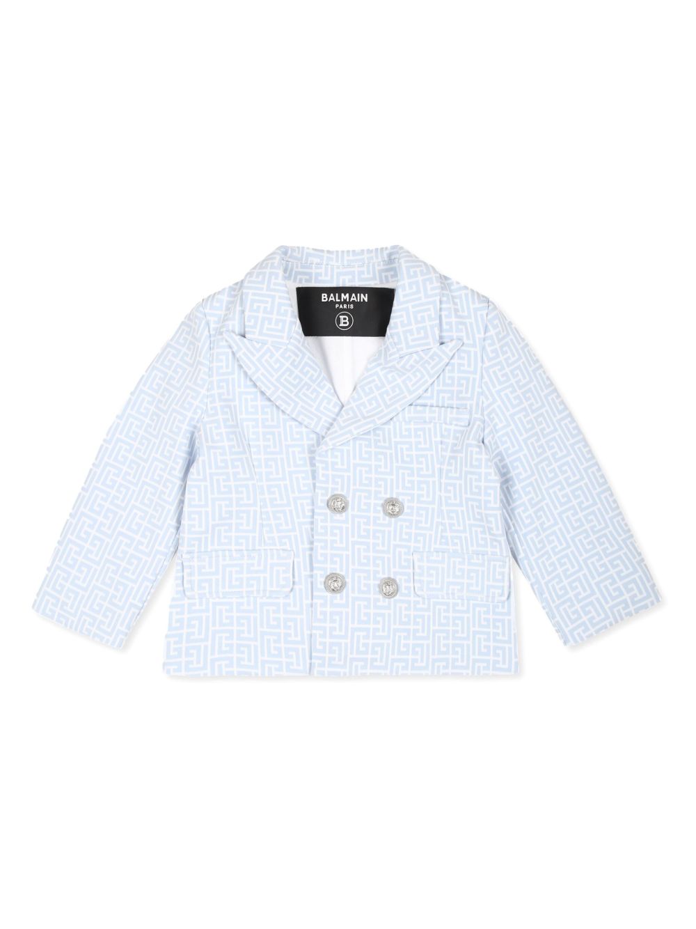 Balmain Kids 经典logo图案印花棉混纺西装夹克 - 蓝色