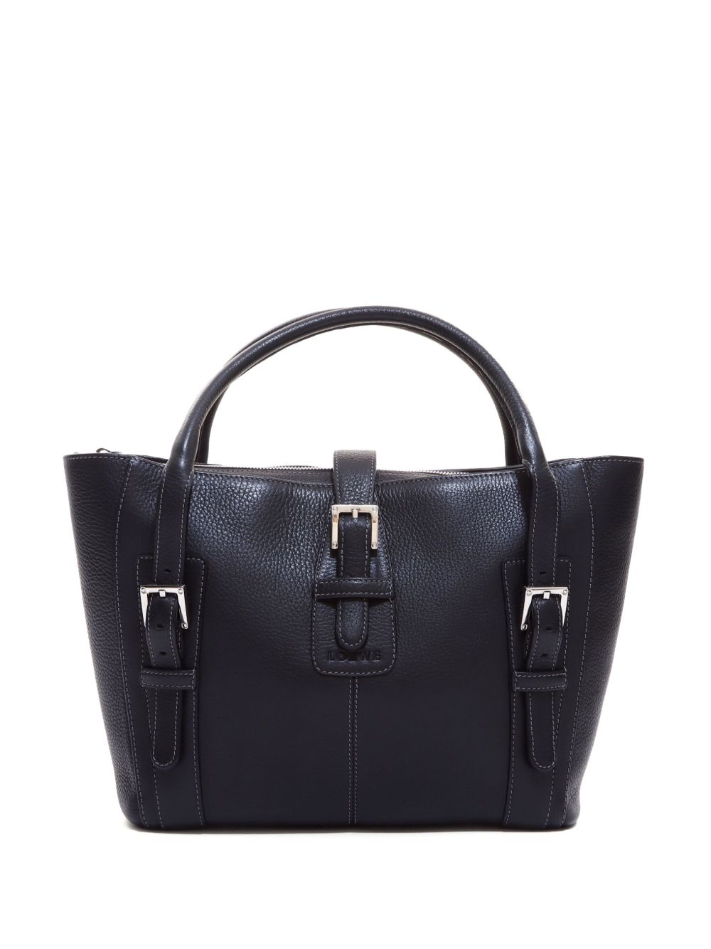Loewe Pre-Owned 扣环皮质手提包 - 黑色