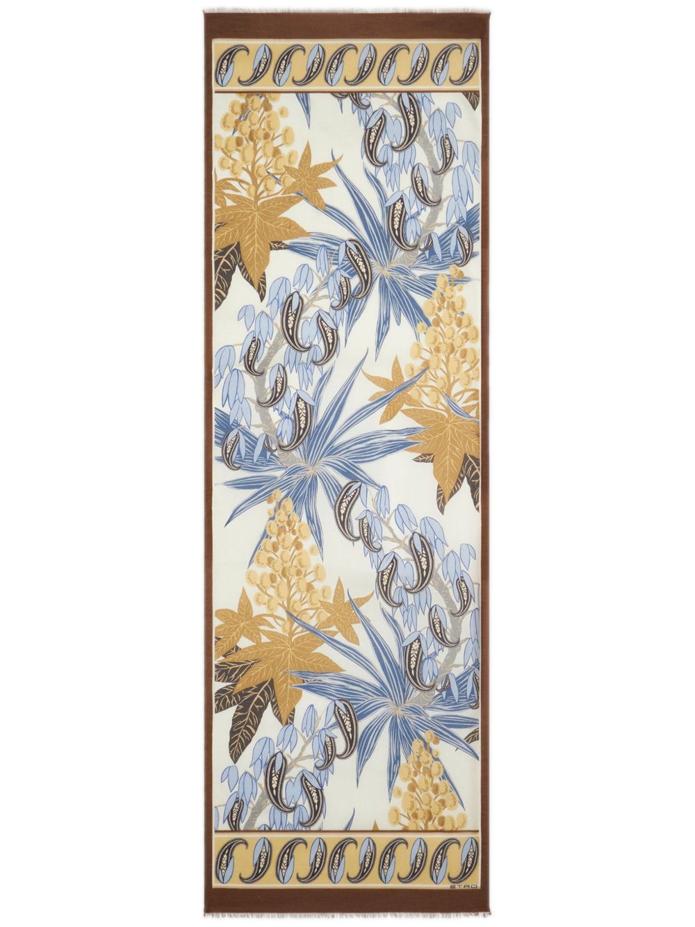 ETRO 花卉印花磨损边围巾 - 褐色