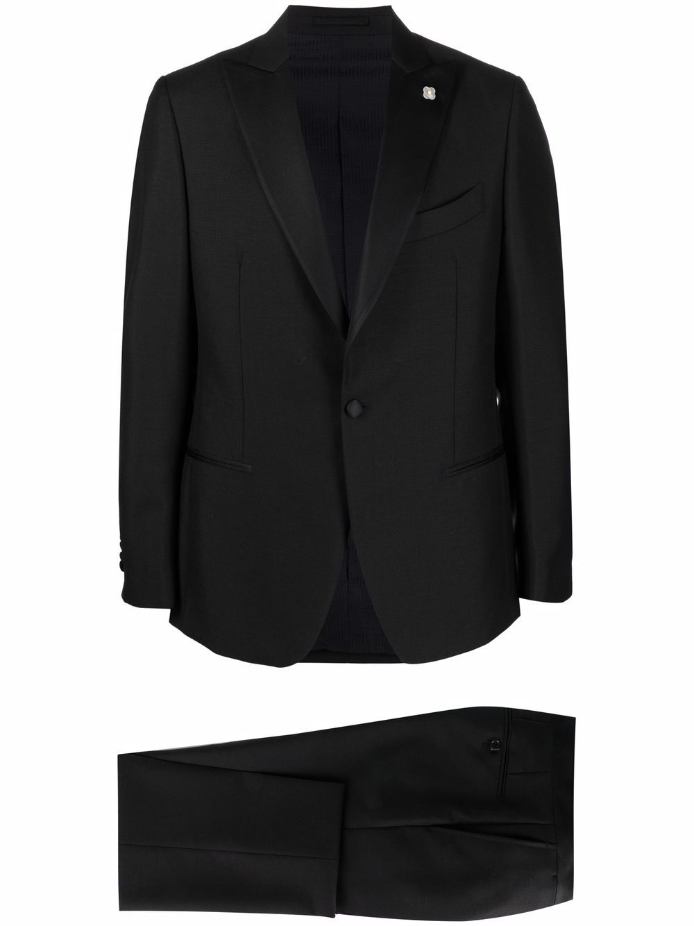 Lardini logo翻领单排扣西装套装 - 黑色
