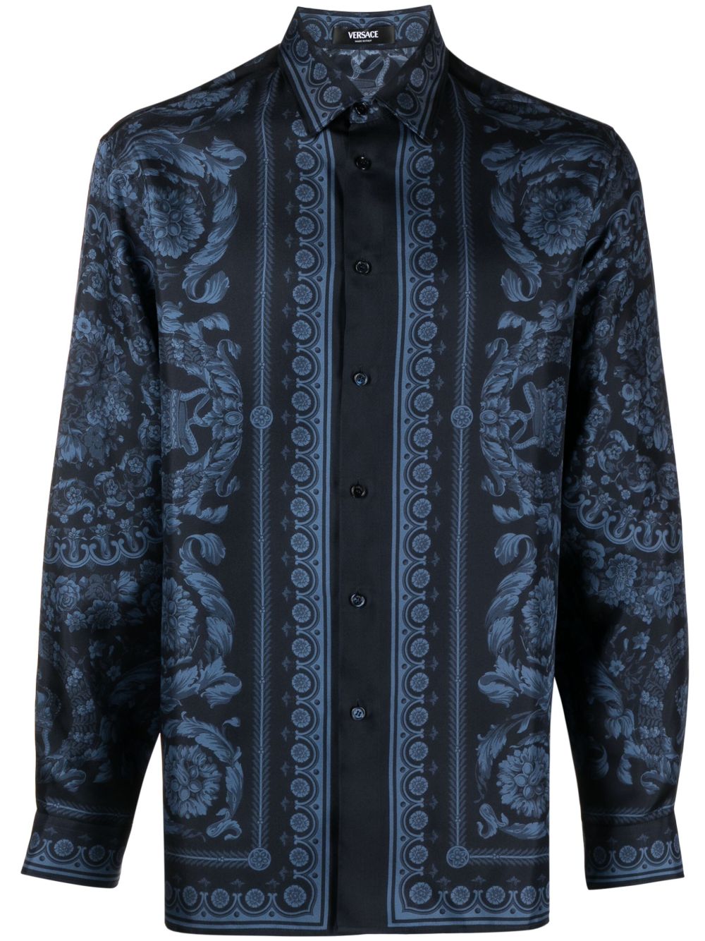 Versace 大面积巴洛克印花真丝衬衫 - 蓝色