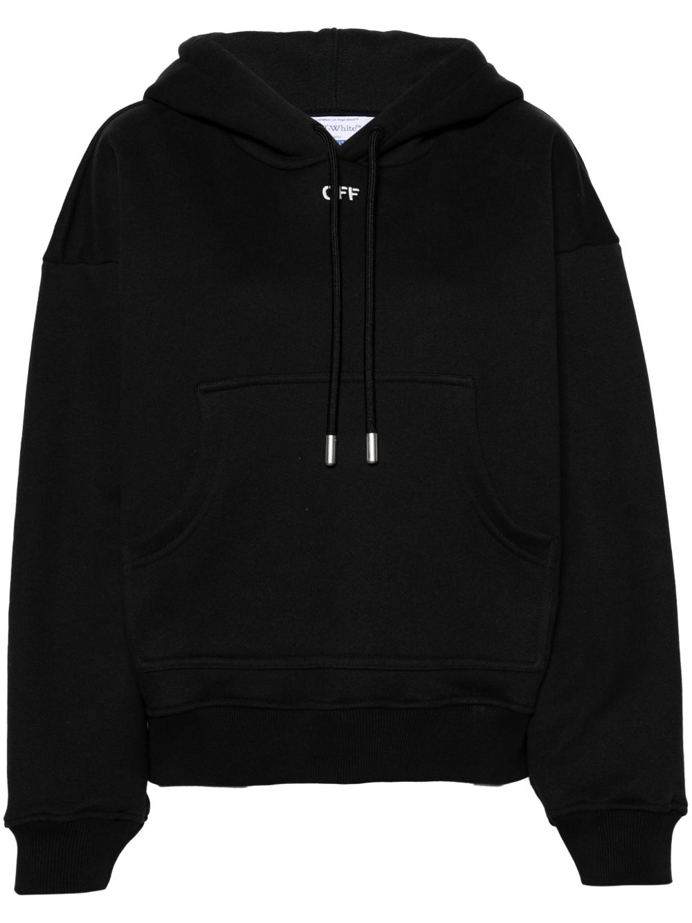 Off-White logo刺绣棉连帽衫 - 黑色