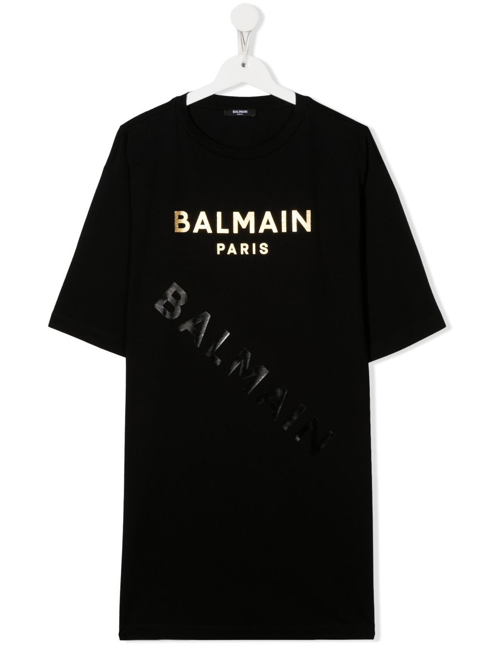 Balmain Kids 巴尔曼 logo印花T恤式连衣裙 - 黑色
