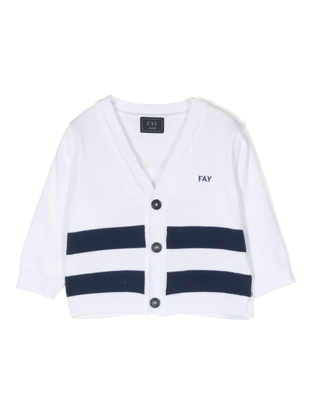 Fay Kids 条纹针织开衫 - 白色