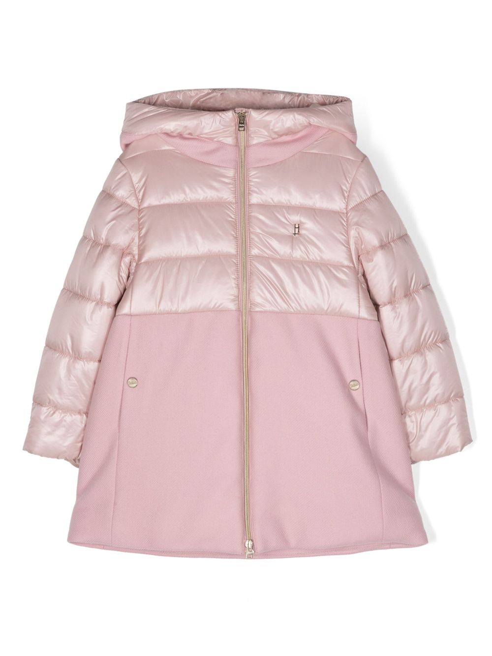 Herno Kids logo标牌蓬松连帽外套 - 粉色