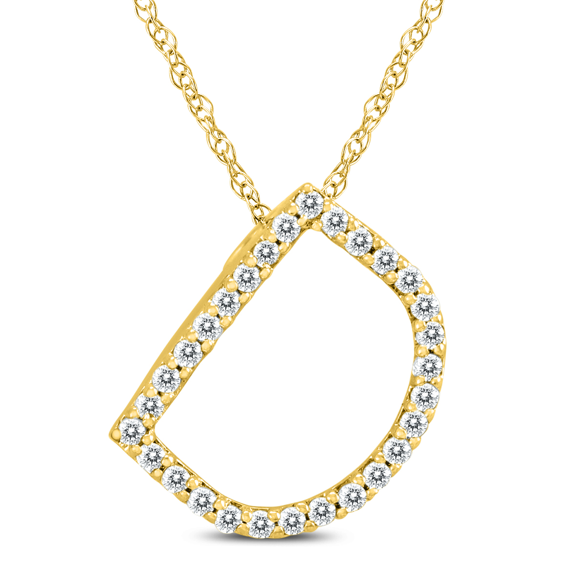 1/6克拉TW D 10 K黄金Initial Diamond吊坠项链，带可调节链条