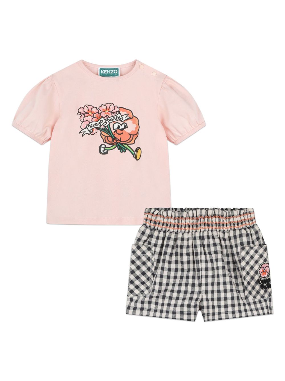 Kenzo Kids logo印花棉混纺短裤套装 - 中性色