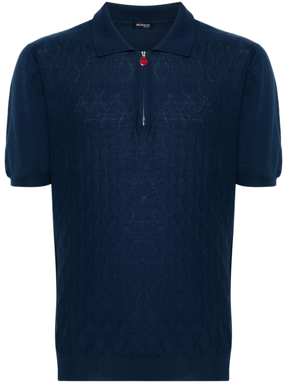Kiton 菱纹图案棉polo衫 - 蓝色