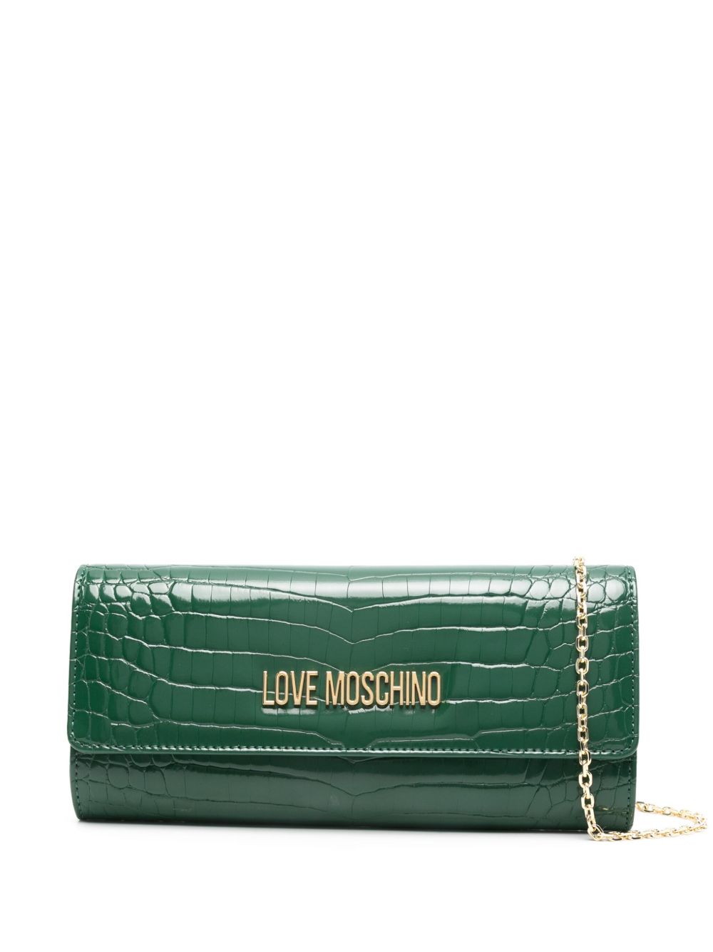 Love Moschino 仿鳄鱼纹压纹logo手拿包 - 绿色