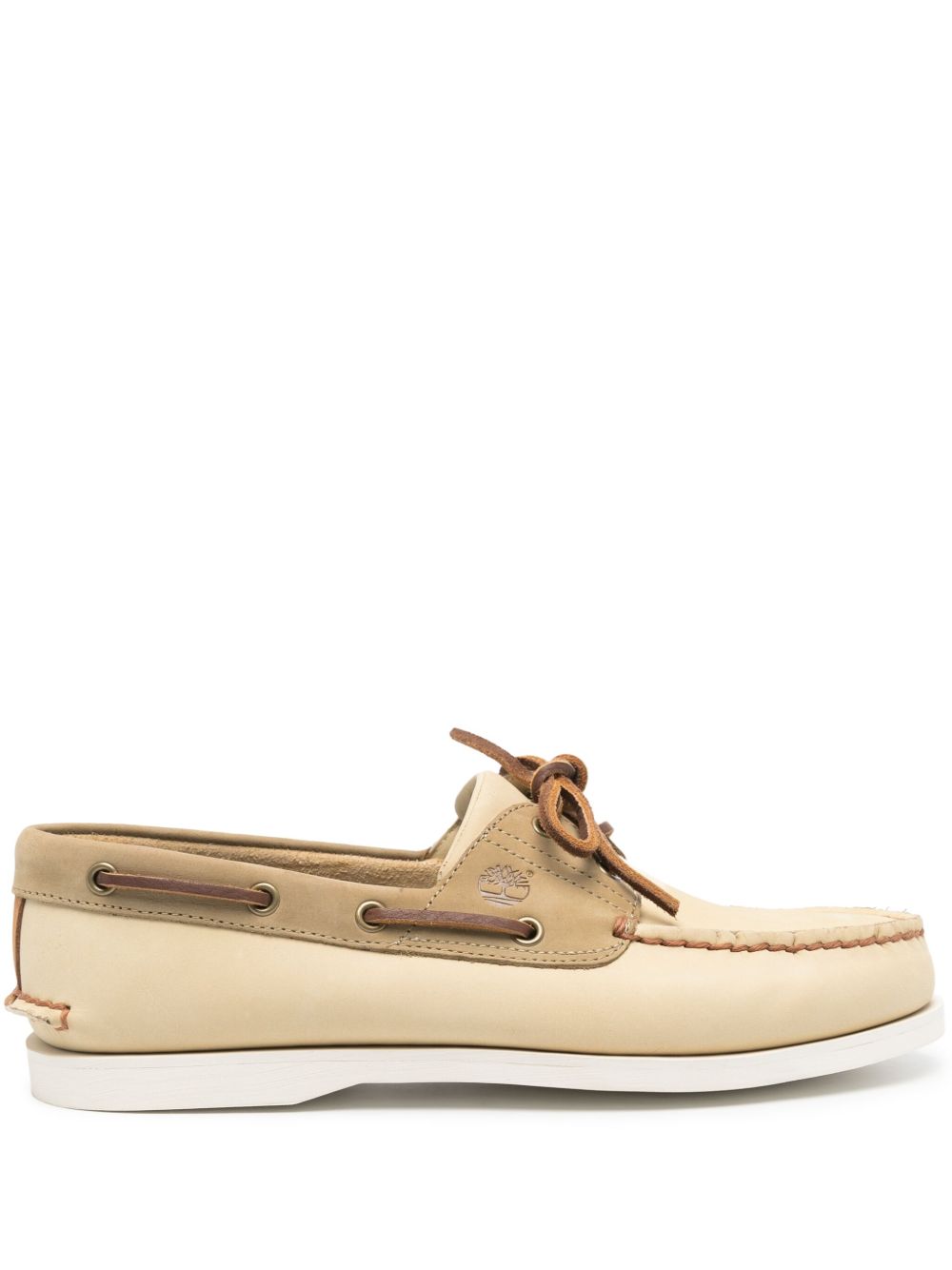 Timberland logo凹面压花皮质帆船鞋 - 黄色