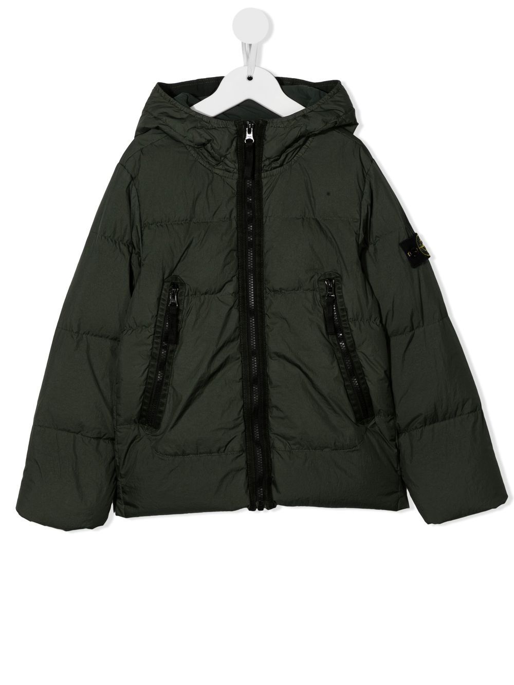 Stone Island Junior 标贴连帽蓬松夹克 - 绿色
