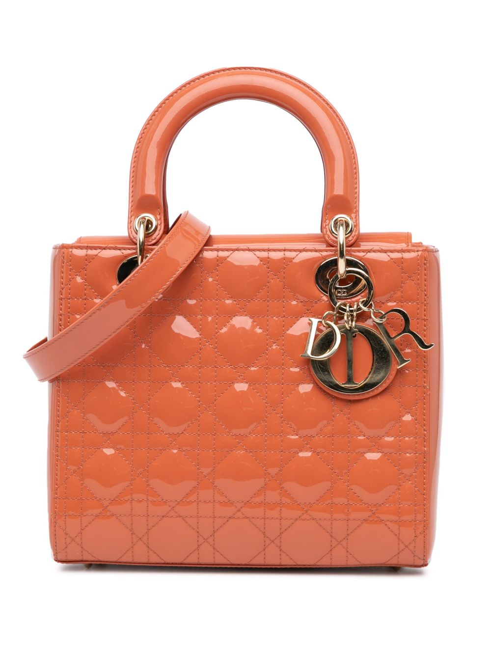 Christian Dior Pre-Owned Patent Cannage Lady Dior 中号斜挎包（2019年典藏款） - 橘色