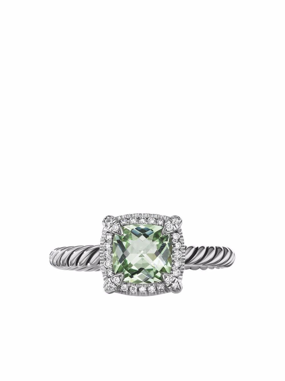 David Yurman 纯银 Petite Chatelaine 绿堇云石钻石戒指 - 银色