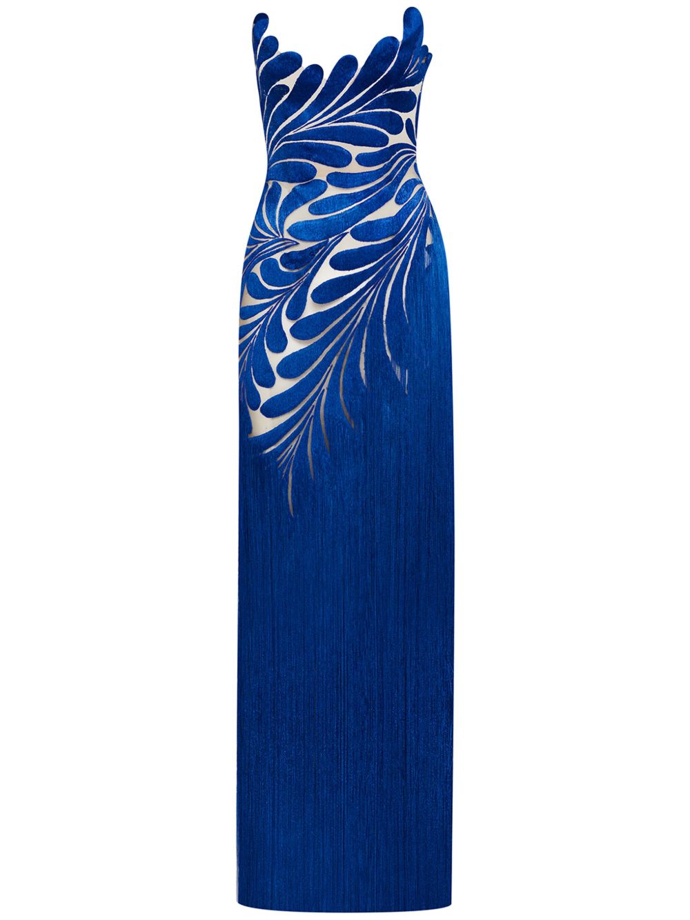 Oscar de la Renta Fern 织线流苏礼服 - 蓝色