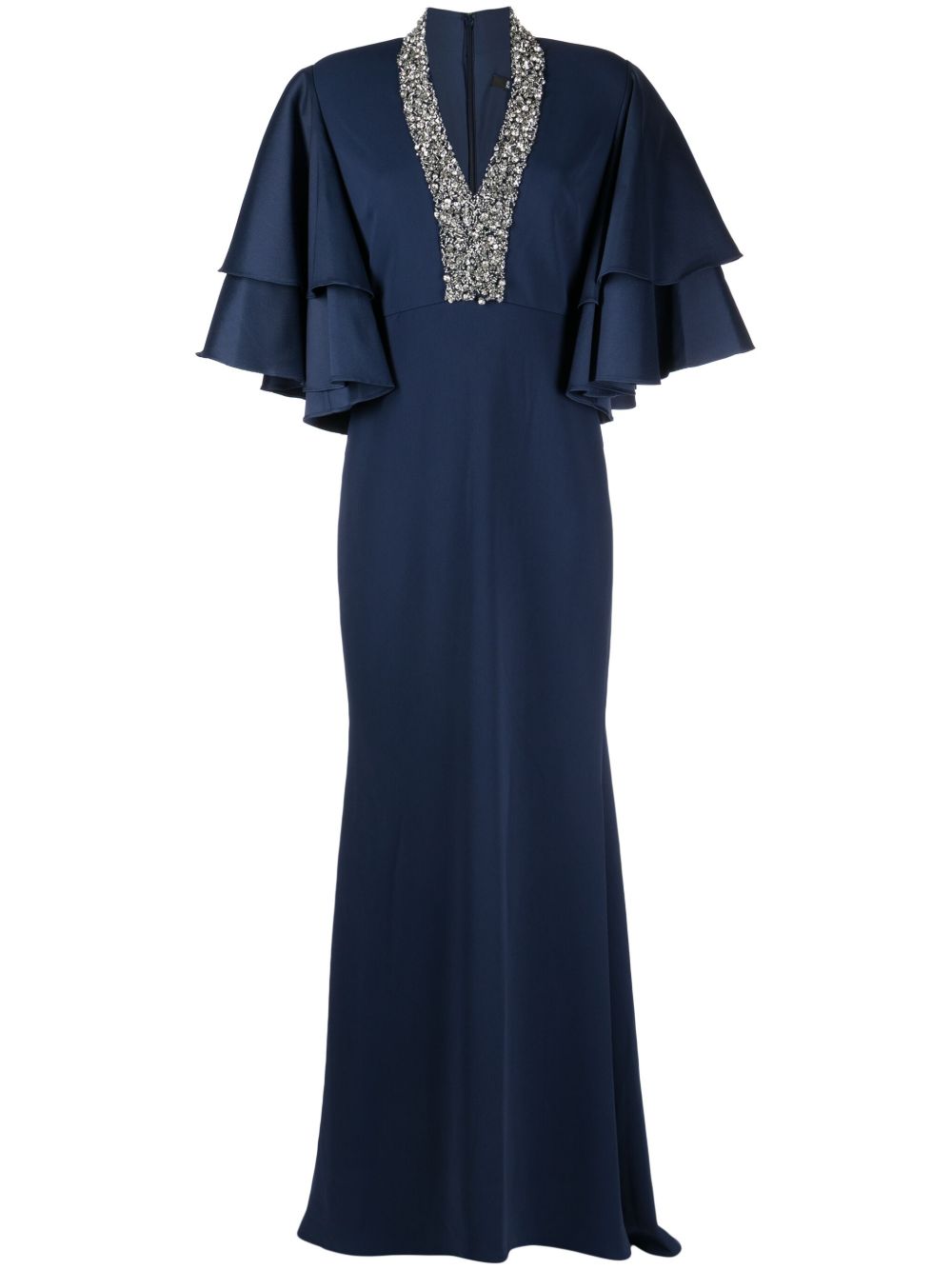 Badgley Mischka 束腰绉纱礼服 - 蓝色