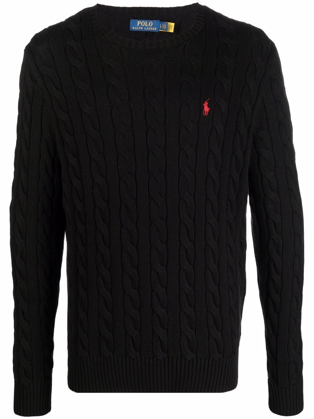 Polo Ralph Lauren logo刺绣粗绞花针织毛衣 - 黑色