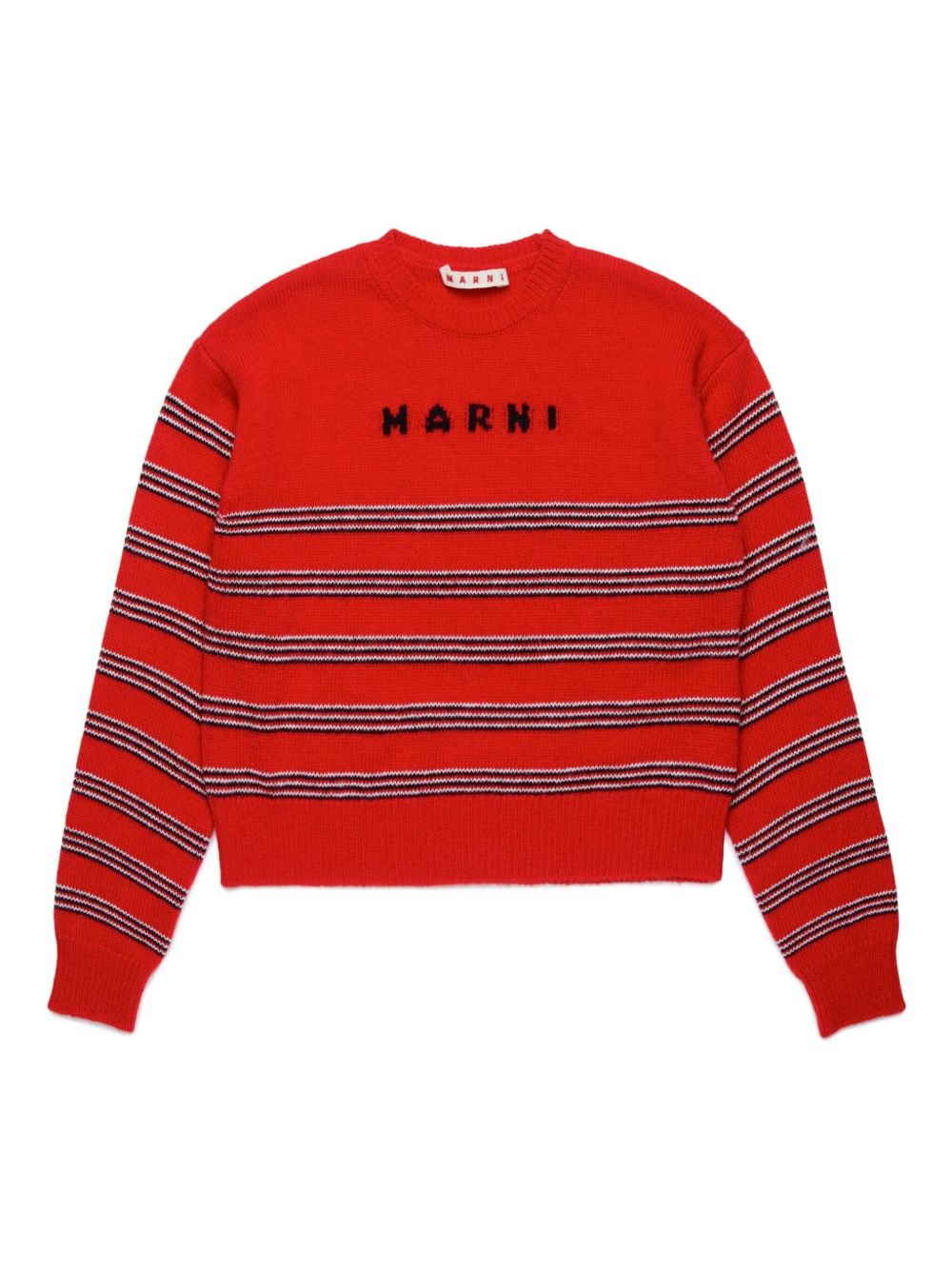 Marni Kids 条纹圆领毛衣 - 红色
