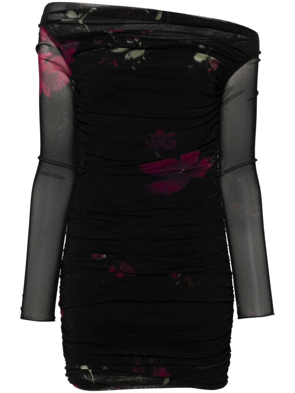 Blumarine 玫瑰印花薄纱迷你连衣裙 - 黑色
