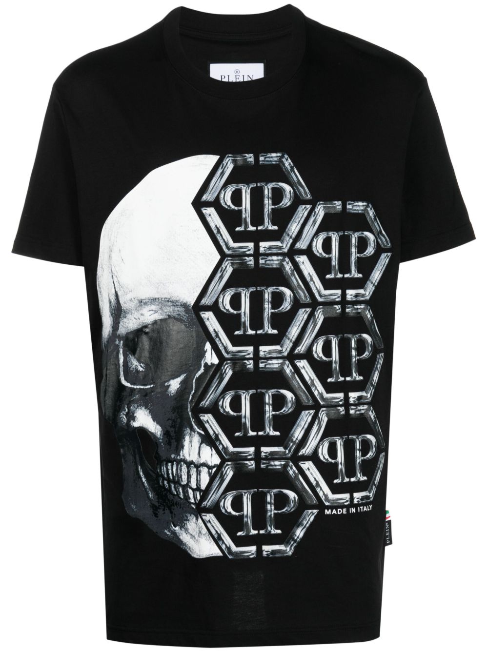 Philipp Plein logo印花骷髅头棉T恤 - 黑色