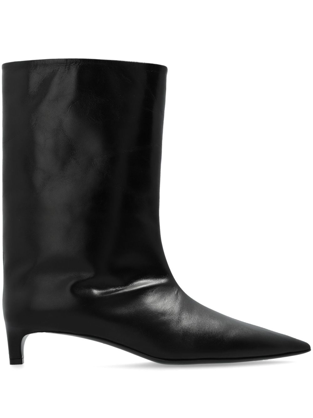 Jil Sander 尖头皮质及膝靴 - 黑色