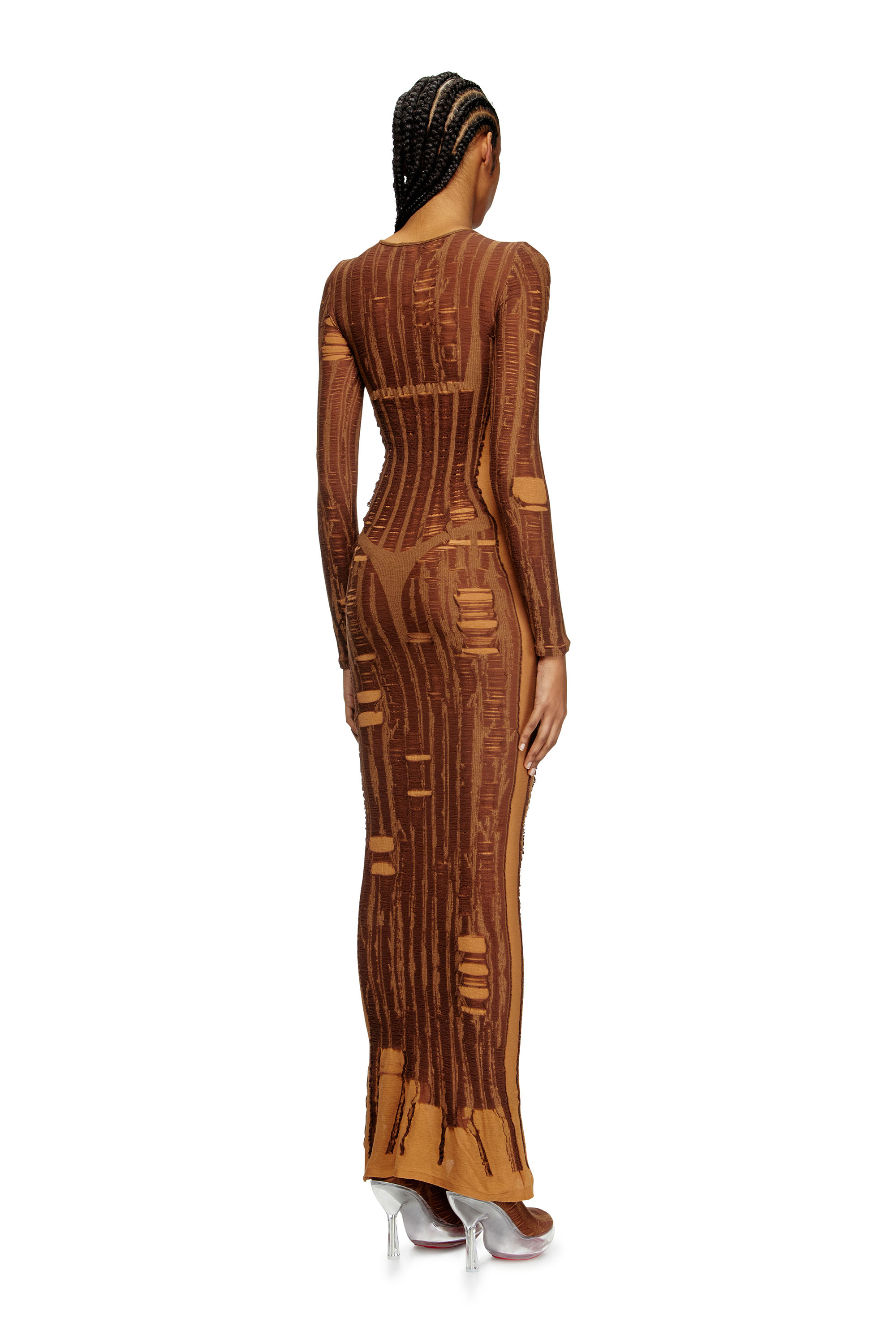 Diesel - Maxi dress in distressed second-skin knit - Dresses - Woman - Brown