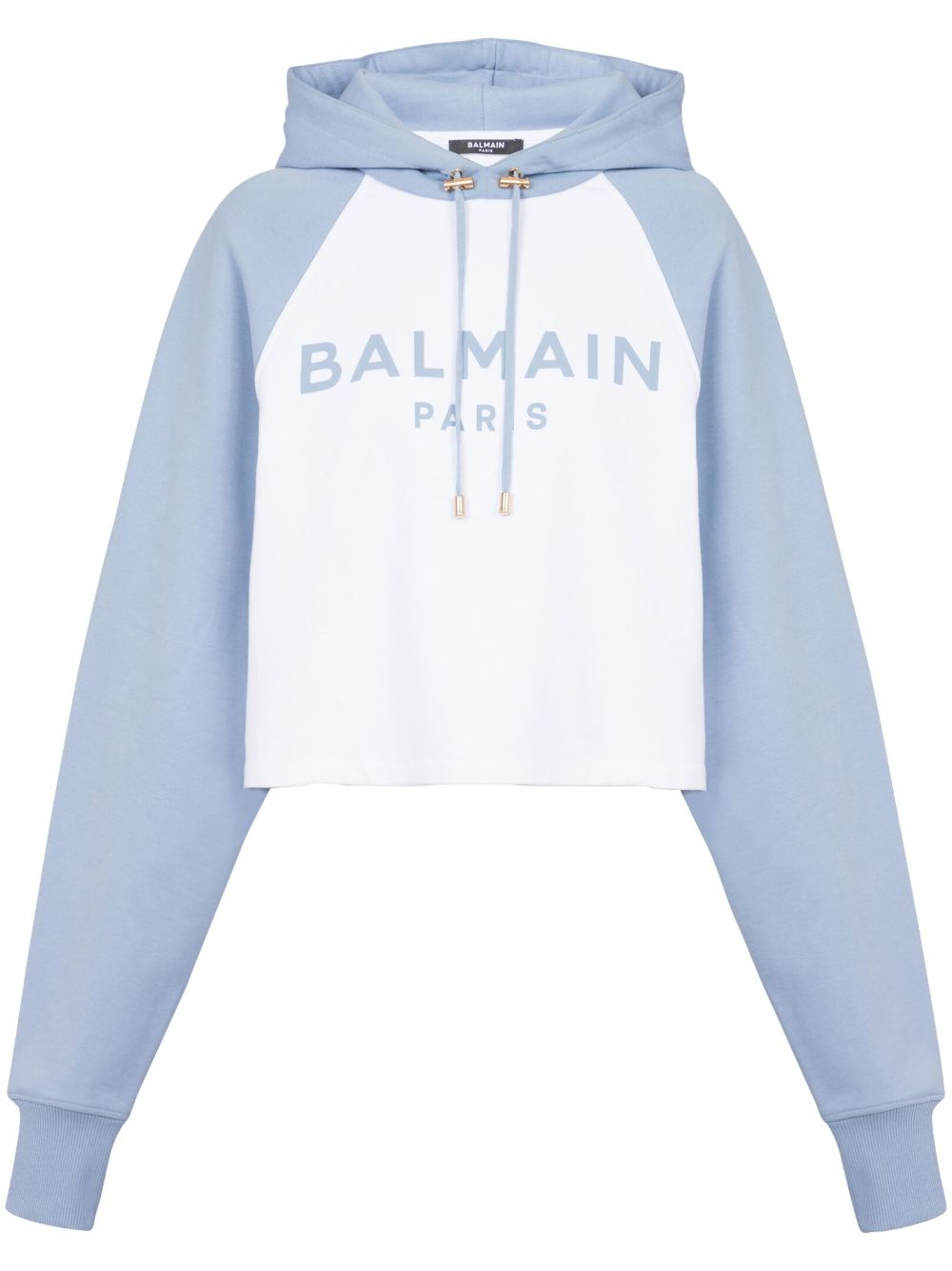 Balmain logo印花短款连帽衫 - 白色