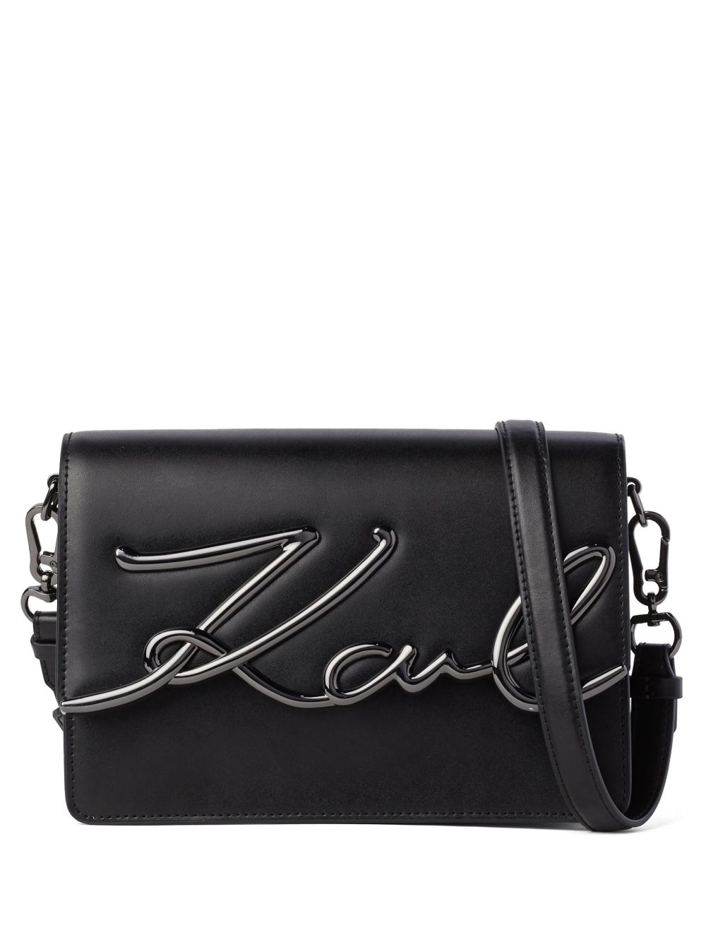 Karl Lagerfeld Signature 皮质中号单肩包 - 黑色