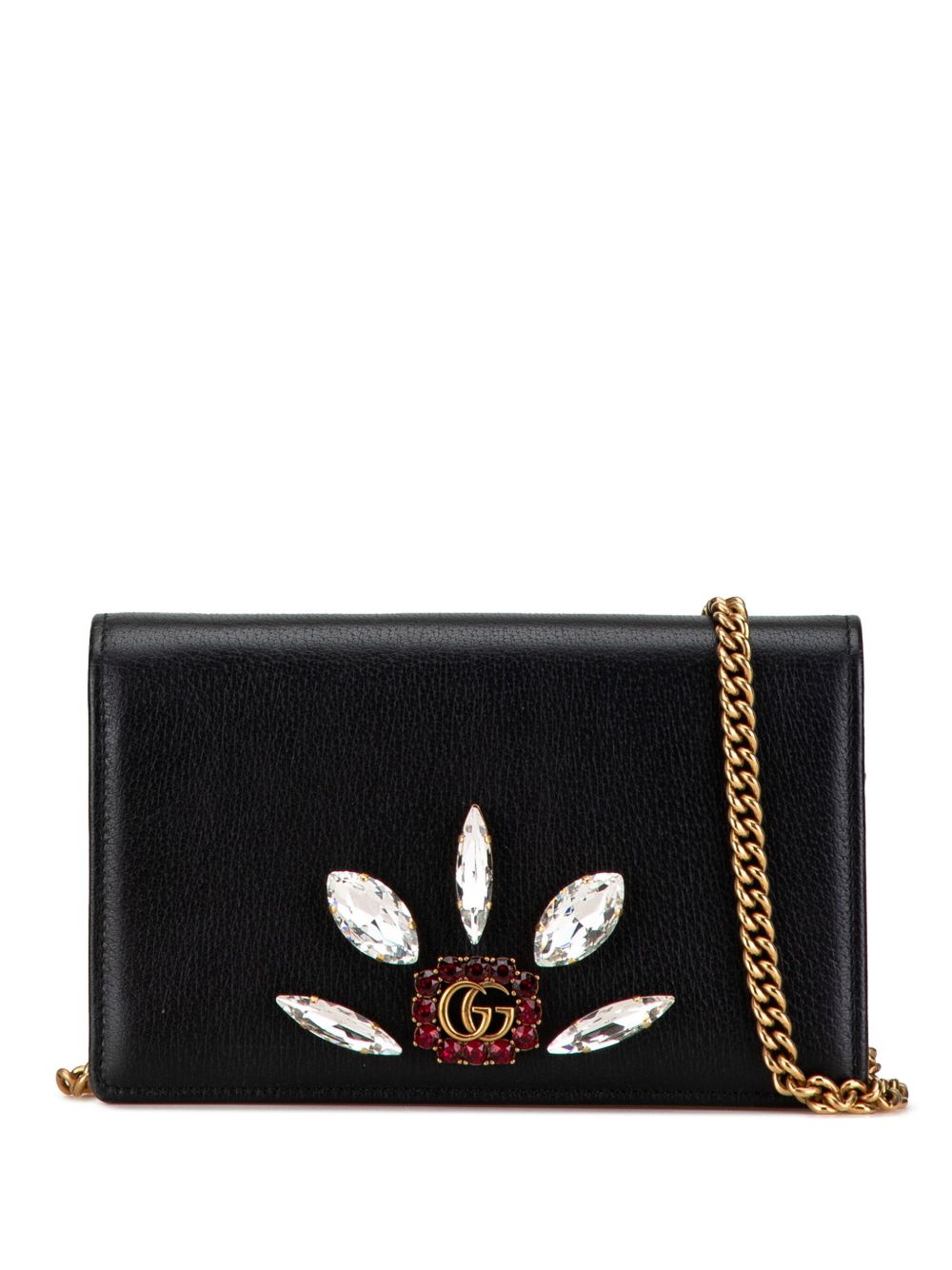Gucci Pre-Owned GG Marmont Embellished 搭链斜挎钱包（2016-2023年典藏款） - 黑色