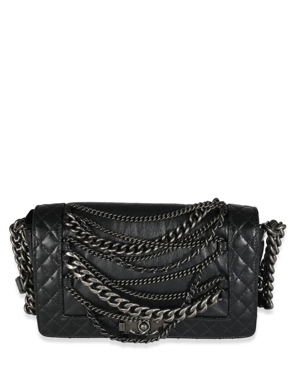 CHANEL Pre-Owned Enchained Boy 中号单肩包（2013-2014年典藏款） - 黑色