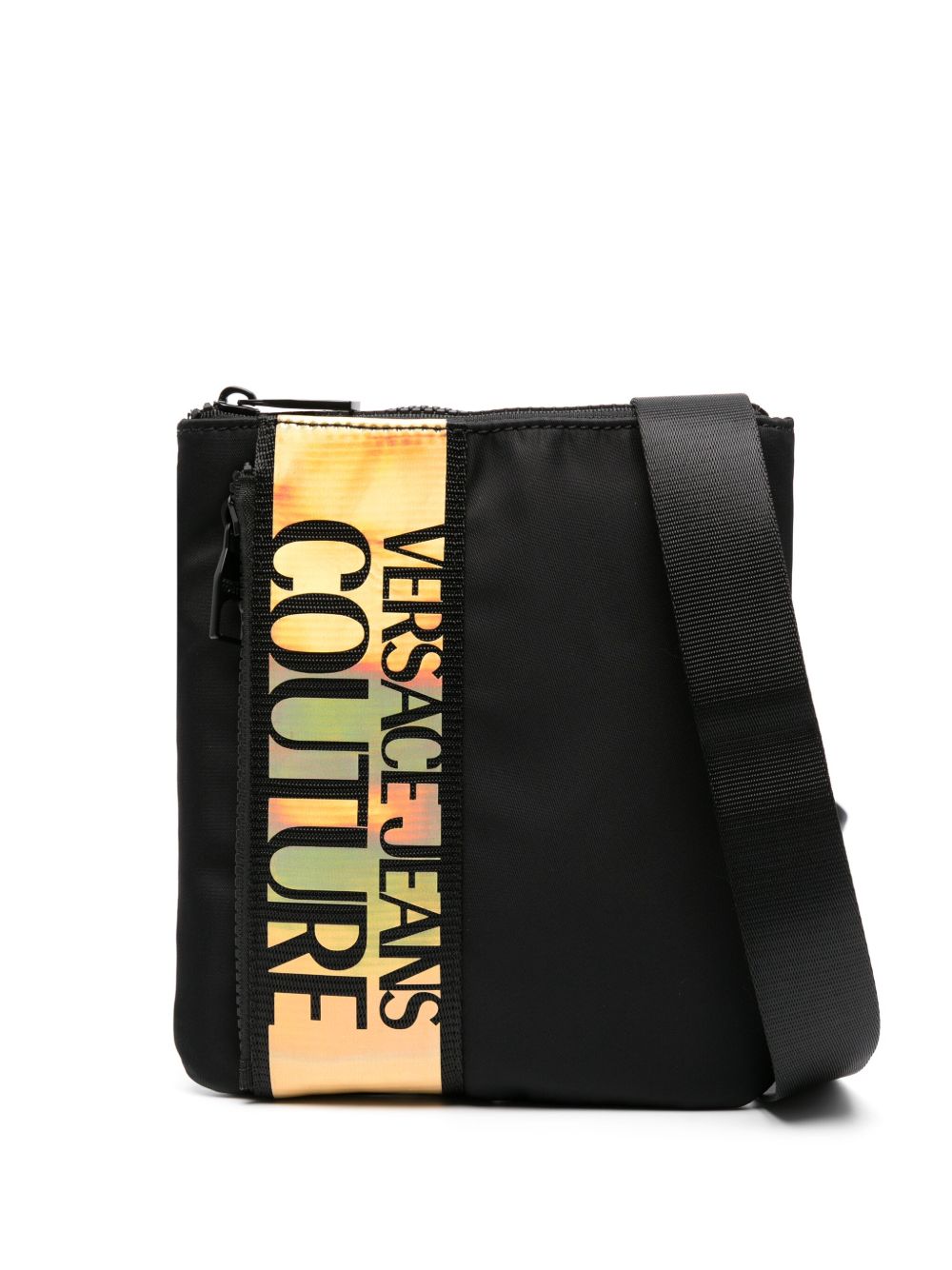 Versace Jeans Couture 虹彩logo饰带邮差包 - 黑色