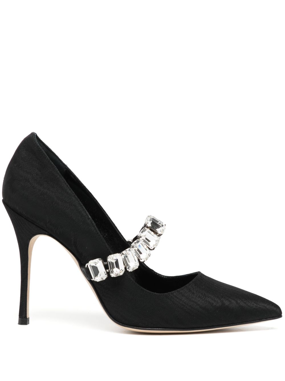 Manolo Blahnik 晶饰尖头高跟鞋 - 黑色