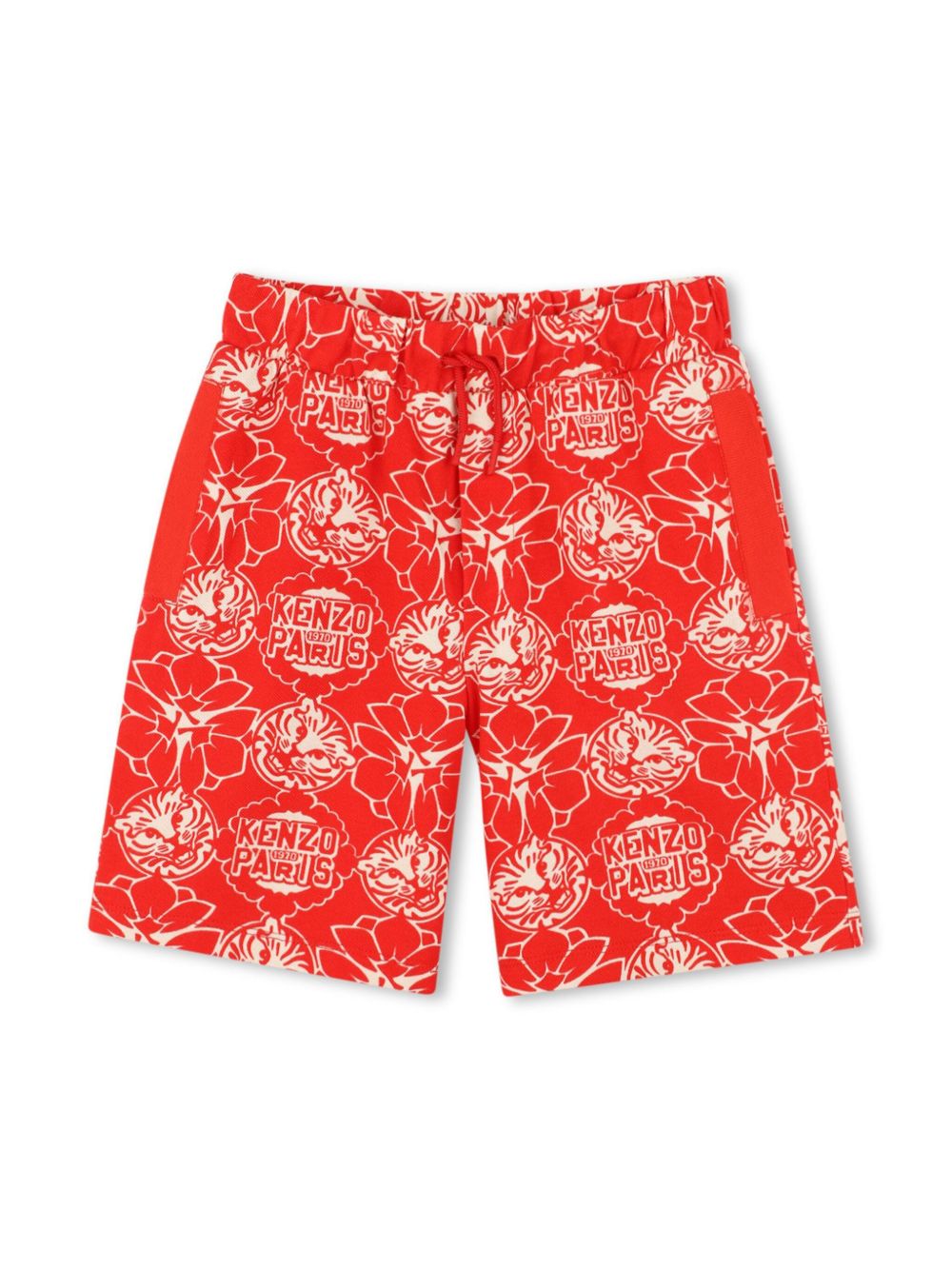 Kenzo Kids 图案印花百慕大短裤 - 红色