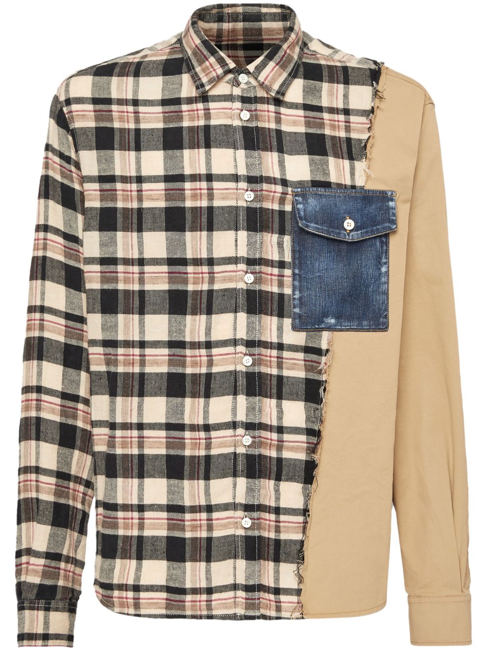 DSQUARED2 格纹拼贴设计衬衫 - 中性色