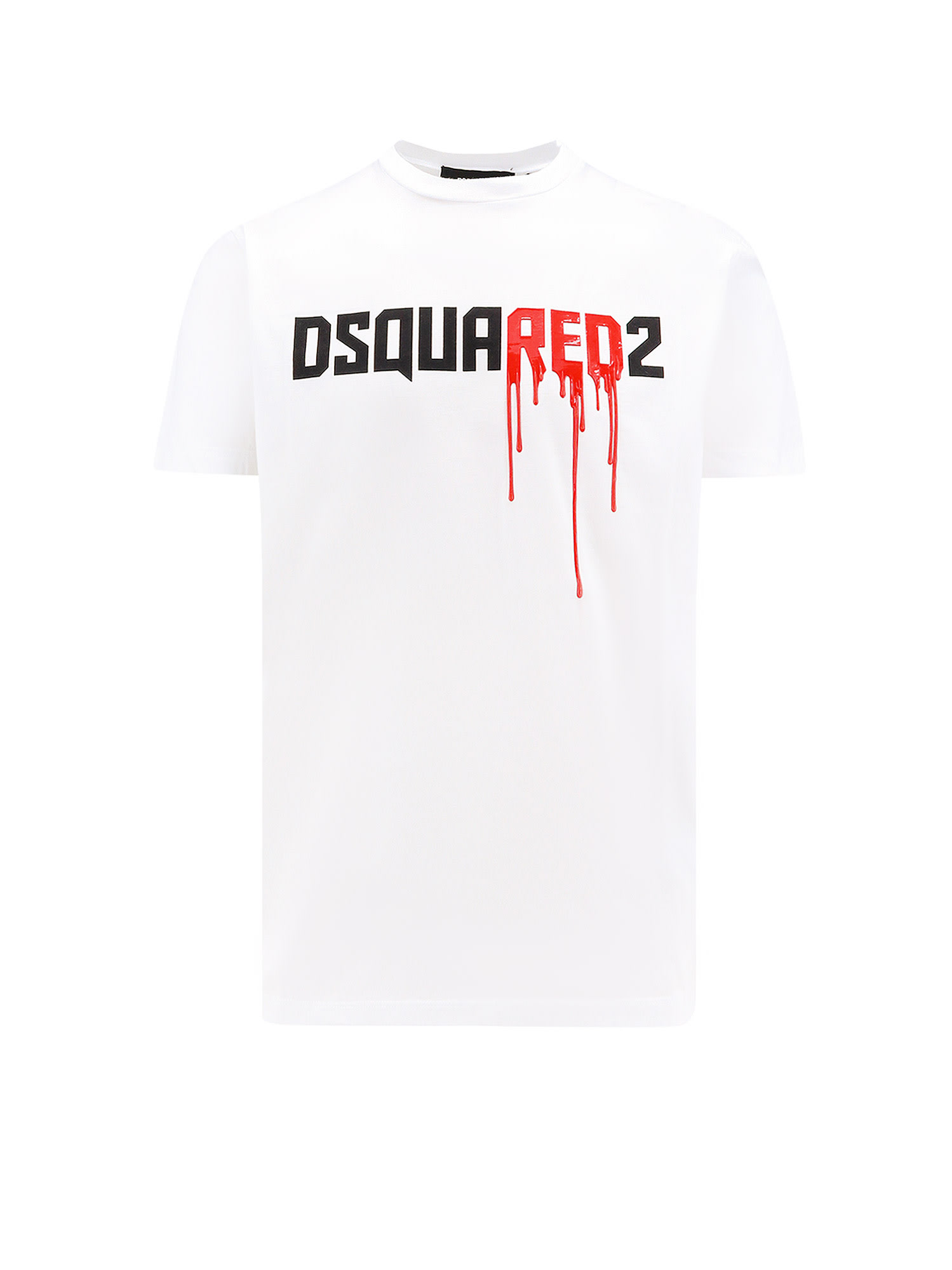 Dsquared2 白色圆领男士棉质T恤 滴墨logo印花
